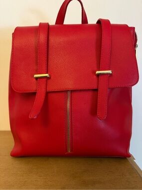 Red Leather Backpack Purse - Sleek Women's Shoulder Bag